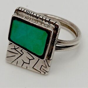 Turquoise and Silver Handcrafted One of a Kind Ring size 8 1/2